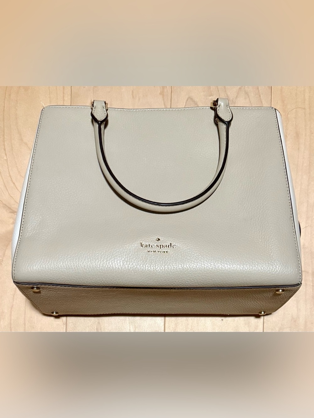 Kate Spade Leila Medium Triple Compartment Satchel Handbag Pebbled Leather Beige
